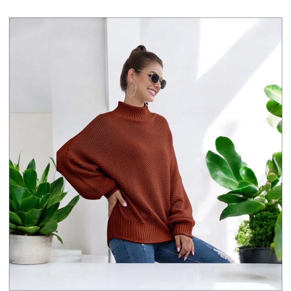Old Navy Textured Mock Neck Sweater -Rust-burnt Orange​​​​-Sz Xs-oversized 🧡EUC​